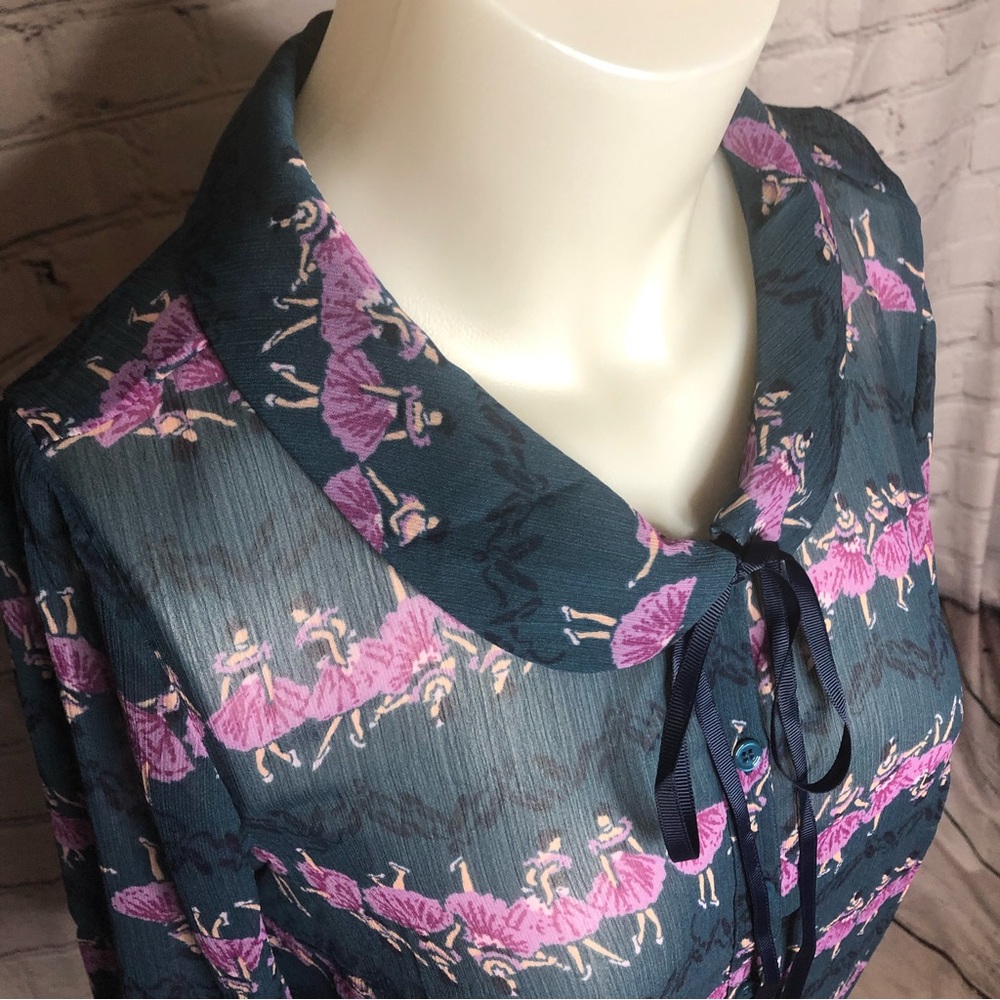Modcloth Ballerina button down sheer Ballet / ballerina Print Blouse Top size M - Picture 11 of 16